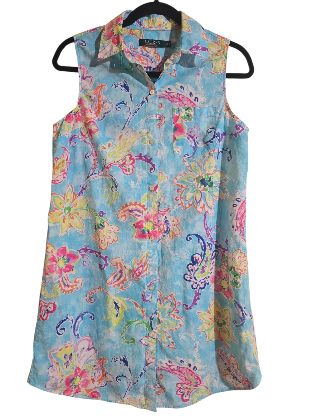 Lauren Ralph Sleeveless Cotton Button-front Sleepshirt.